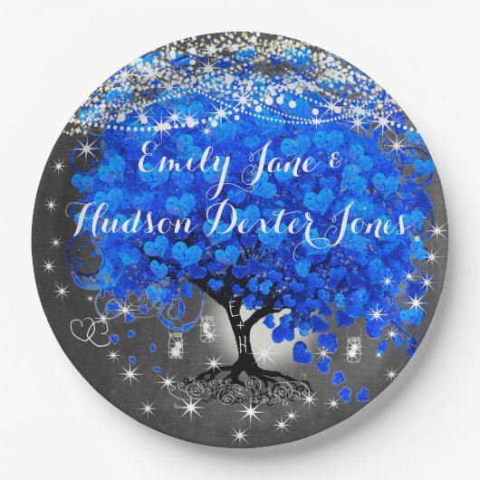 Chalkboard Mason Jar Blue Heart Leaf Firefly Pappteller (Vorderseite)