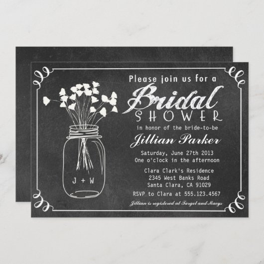 Chalkboard Mason Jar Bridal Dusche Einladung (Vorne/Hinten)