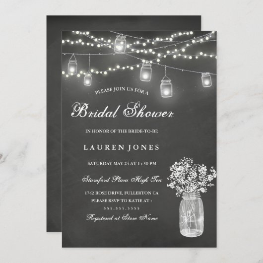 Chalkboard Mason Jar Bridal Dusche Einladung (Vorne/Hinten)