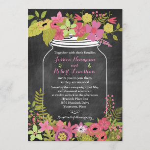 Chalkboard Mason Jar Coral Pink Floral Hochzeit Einladung