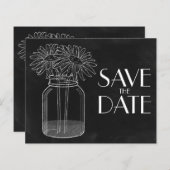Chalkboard - Mason Jar - Daisies Save the Date (Vorne/Hinten)
