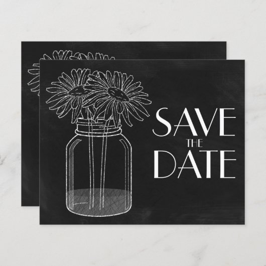 Chalkboard - Mason Jar - Daisies Save the Date (Vorne/Hinten)
