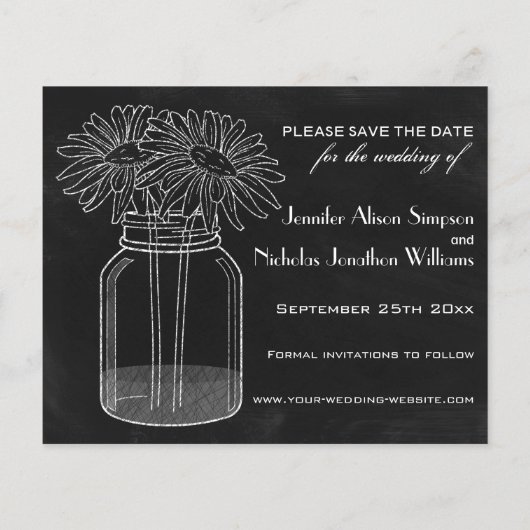 Chalkboard - Mason Jar - Daisies Save the Date (Rückseite)