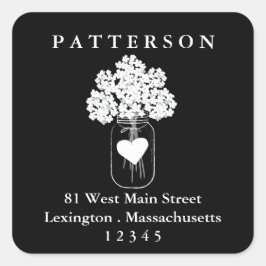Chalkboard Mason Jar Floral Rücksendeadresse Quadratischer Aufkleber