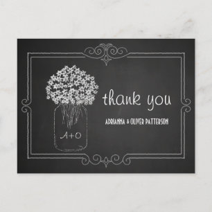 Chalkboard Mason Jar Flowers Wedding Thank You Postkarte
