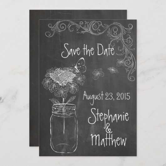 CHALKBOARD MASON JAR GARDEN WEDD SAVE THE DATE EINLADUNG (Vorne/Hinten)