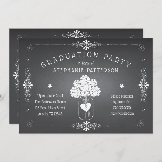 Chalkboard Mason Jar Graduation Party Einladung (Vorne/Hinten)