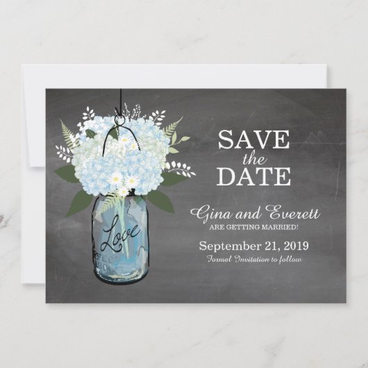 Chalkboard Mason Jar Hydrangeas | SAVE THE DATE (Vorderseite)