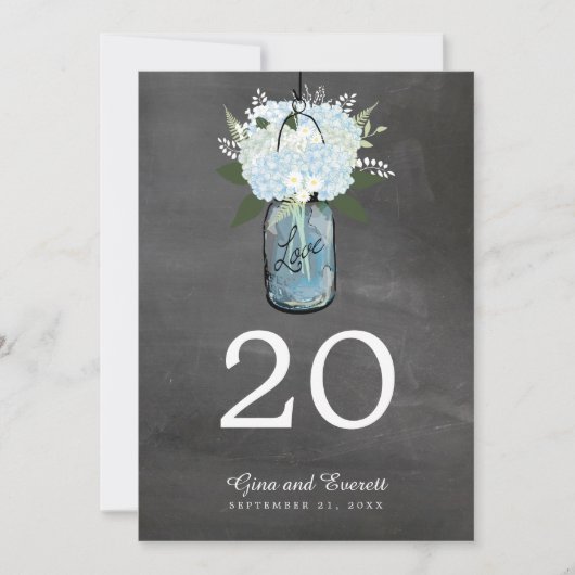 Chalkboard Mason Jar Hydrangeas | TISCHNUMMER (Vorderseite)