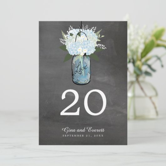 Chalkboard Mason Jar Hydrangeas | TISCHNUMMER (Stehend Vorderseite)