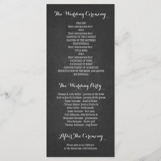 Chalkboard Mason Jar Lichter Hochzeitsfeier Programm (Rückseite)