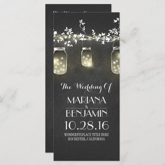 Chalkboard Mason Jar Lichter Hochzeitsfeier Programm (Vorne/Hinten)