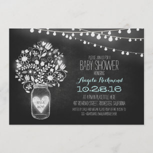 Chalkboard Mason Jar & Lights Babydusche einladen Einladung