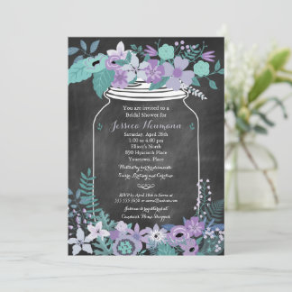 Chalkboard Mason Jar Lila florales Brautparty Einladung
