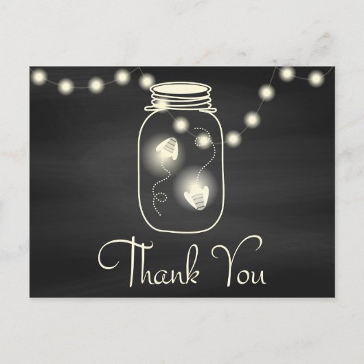 Chalkboard Mason Jar mit Fireflies Wedding Danke Postkarte (Vorderseite)
