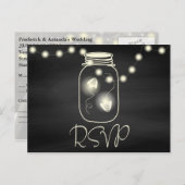 Chalkboard Mason Jar mit Fireflies Wedding RSVP Einladungspostkarte (Vorne/Hinten)