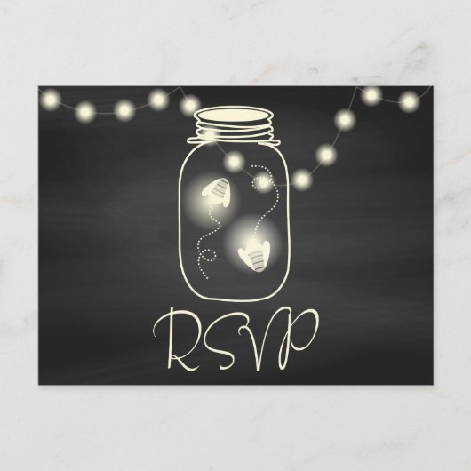 Chalkboard Mason Jar mit Fireflies Wedding RSVP Einladungspostkarte (Vorderseite)