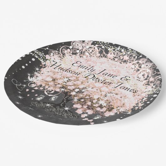 Chalkboard Mason Jar Pink Herzleaf Firefly Pappteller (Schrägansicht)