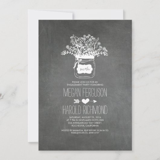 Chalkboard Mason Jar Rustikale Engagement Partei Einladung (Vorderseite)