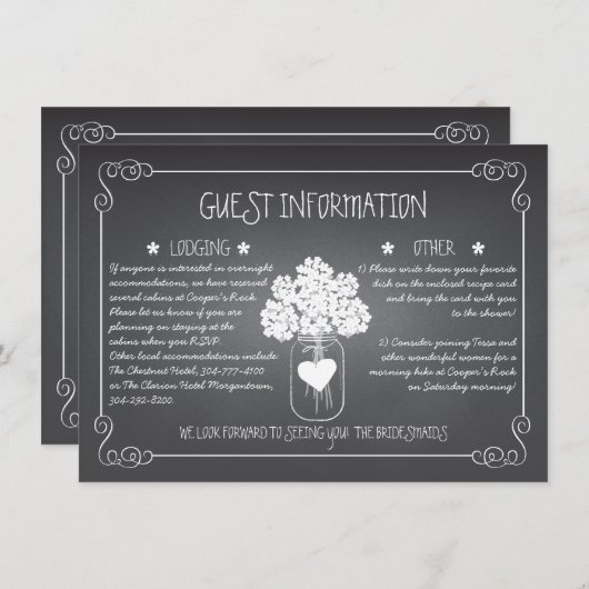 Chalkboard Mason Jar Rustikale Gästekarte Begleitkarte (Vorne/Hinten)