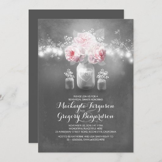 Chalkboard Mason Jar rustikale Probe Abendessen Einladung (Vorne/Hinten)