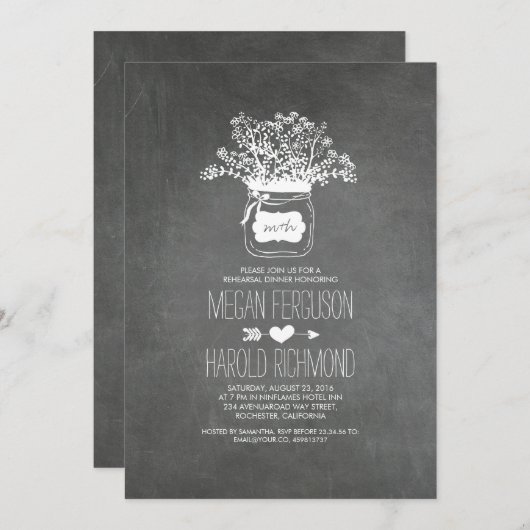 Chalkboard Mason Jar Rustikale Probe Abendessen Einladung (Vorne/Hinten)