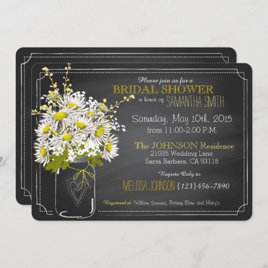 Chalkboard, Mason Jar und Daisies Brautparty Einladung (Vorne/Hinten)
