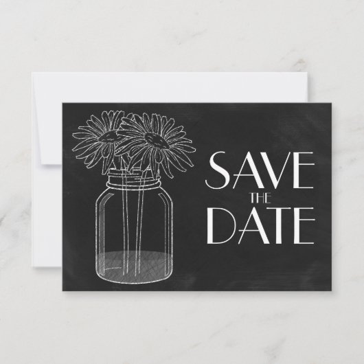 Chalkboard - Mason Jar und Daisis Save the Date (Vorderseite)
