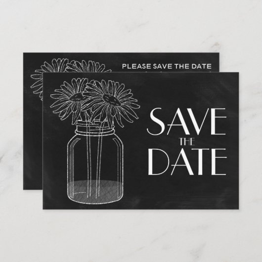 Chalkboard - Mason Jar und Daisis Save the Date (Vorne/Hinten)