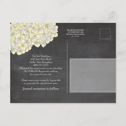 Chalkboard Mason Jar und Hydrangeas Save the Date Ankündigungspostkarte (Rückseite)