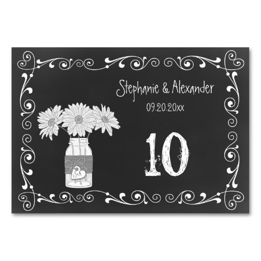 Chalkboard Mason Jar Wedding Table Cards Tischnummer (Rückseite)