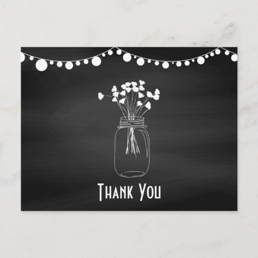 Chalkboard Mason Jar Wedding Vielen Dank Postkarte (Vorderseite)