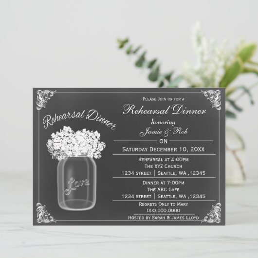 Chalkboard Mason Jars Wedding Probe lädt ein Einladung (Stehend Vorderseite)