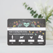 Chalkboard Menü Auswahl Blumenhörer Hochzeit RSVP Karte (Stehend Vorderseite)