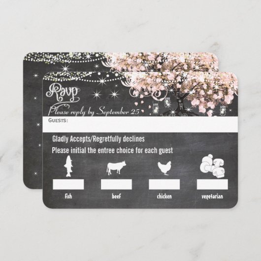 Chalkboard Menü Auswahl Rosa Herz Leaf UAWG RSVP Karte (Vorne/Hinten)