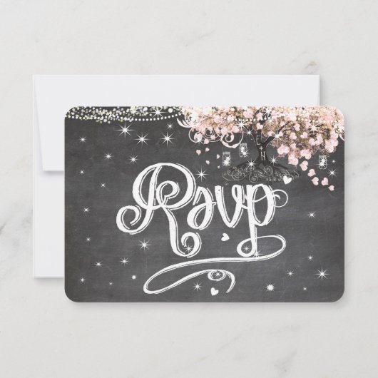 Chalkboard Menü Auswahl Rosa Herz Leaf UAWG RSVP Karte (Rückseite)