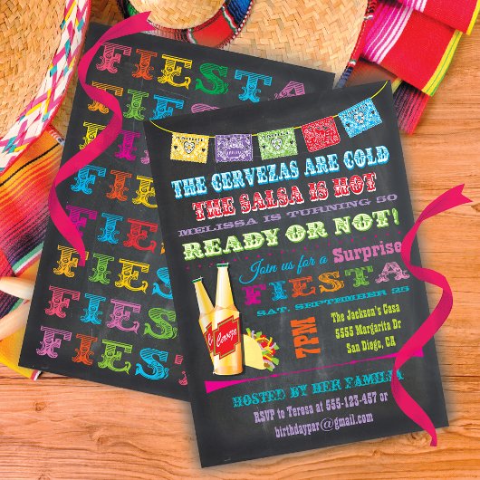 Chalkboard Mexic Fiesta Überraschung Geburtstagspa Einladung