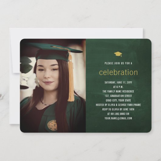 Chalkboard Minimal Graduate Foto Graduate Party Einladung (Rückseite)