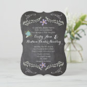 Chalkboard Mint Lilac Aqua Blumengarten Hochzeit Einladung (Stehend Vorderseite)