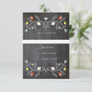 Chalkboard Mint Orange Blumengarten Hochzeit RSVP Karte