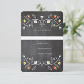 Chalkboard Mint Orange Blumengarten Hochzeit RSVP Karte (Stehend Vorderseite)