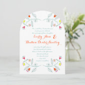 Chalkboard Mint Orange Red Floral Garland Hochzeit Einladung (Stehend Vorderseite)