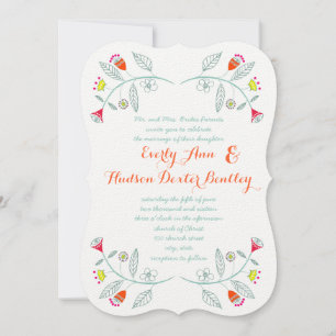 Chalkboard Mint Orange Red Floral Garland Hochzeit Einladung