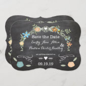 Chalkboard Mint Pink Aqua Blumengarten Hochzeit Einladung (Vorne/Hinten)