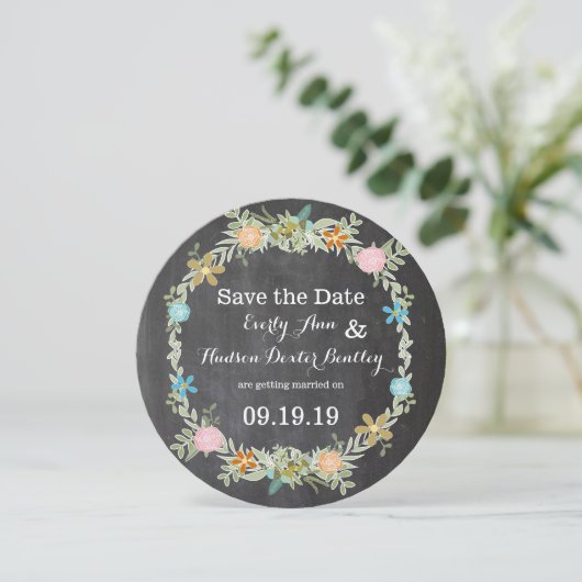 Chalkboard Mint Pink Aqua Blumengarten Hochzeit Save The Date (Stehend Vorderseite)