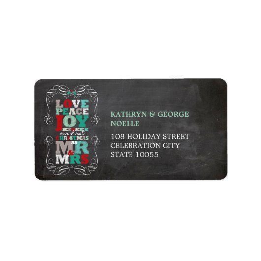 Chalkboard Mistletoe Vintag 1. Weihnachtsansprache Adressaufkleber (Vorne)