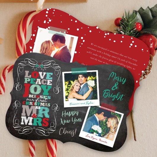 Chalkboard Mistletoe Vintag Erstes Foto Feiertagskarte