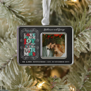 Chalkboard Mistletoe Vintag Erstes Foto Rahmen-Ornament Silber