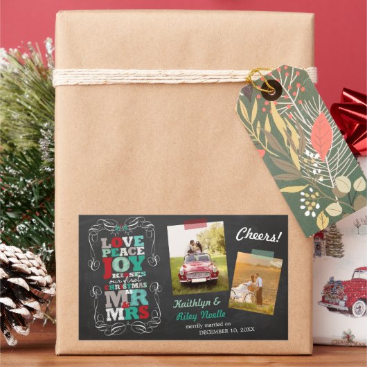 Chalkboard Mistletoe Vintag Erstes Foto Rechteckiger Aufkleber (Feiertag)