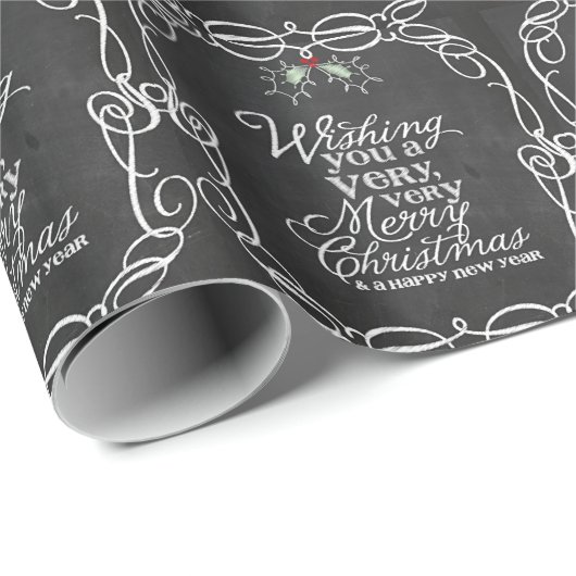 Chalkboard Mistletoes White Script Frohe Weihnacht Geschenkpapier (Rolleneckpunkt)
